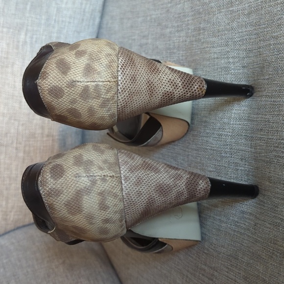 Jason Wu Lizard Textured Leather Peep Toe Mob Wife Platform Heels 37.5 US 7.5 - Picture 8 of 13